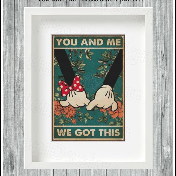 You and Me Cross stitch pattern Mickey and Minnie Love cross stitch Retro cross stitch Vintage pattern Home decor Wall decor Retro Mickey