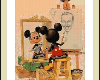 Mickey&#39;s self portrait Cross stitch pattern Mickey cross stitch Tale heroes cross stitch Kids room decoration DIY Mickey pattern DIY tale