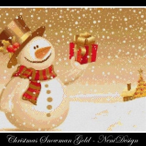Christmas Snowman Gold, cross stitch pattern, cross stitch christmas, cross stitch snowman, Snowman pattern, Snowman