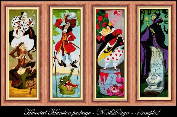 Haunted Mansion Villains Cross Stitch Pattern: Cruella, Hook, Queen, Maleficent (PDF Pattern)