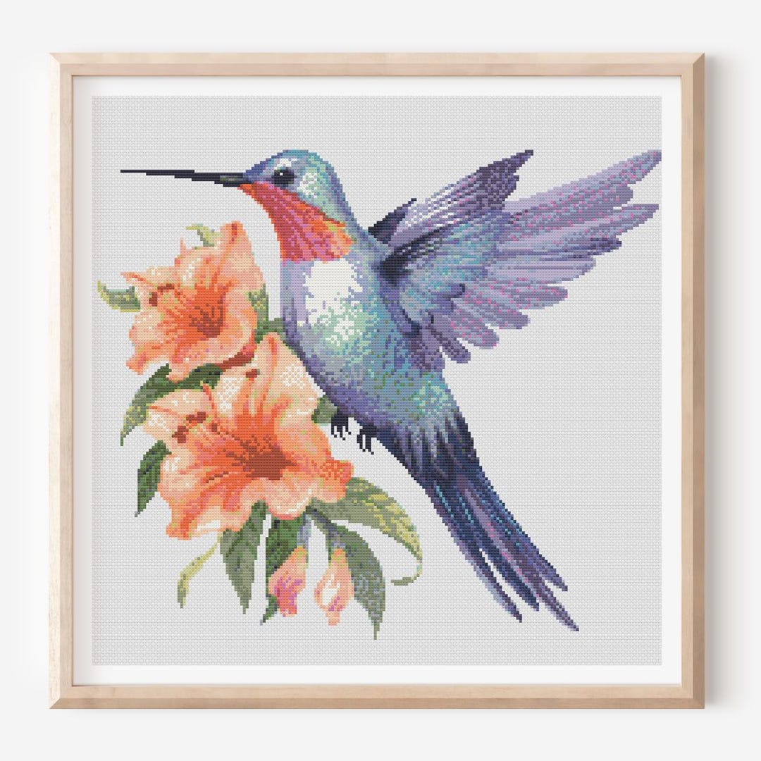 Hummingbird Cross Stitch Pattern Birds With Flowers Watercolor Design ...