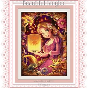 Beautiful Tangled Cross stitch pattern Tangled cross stitch Rapunzel cross stitch Tale heroes cross stitch Kids room decoration DIY princess