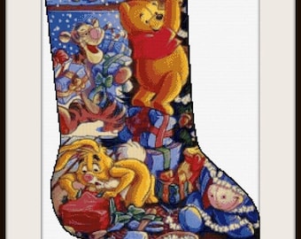 Winnie the Pooh christmas stocking cross stitch pattern Christmas cross stitch cross stitch Winnie the Pooh Kids room decoration DIY Nursery