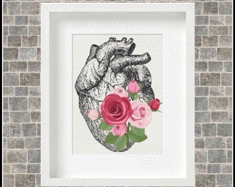 Heart and roses cross stitch pattern Human anatomy Body cross stitch cross stitch Modern cross stitch Rose cross stitch Heart cross stitch