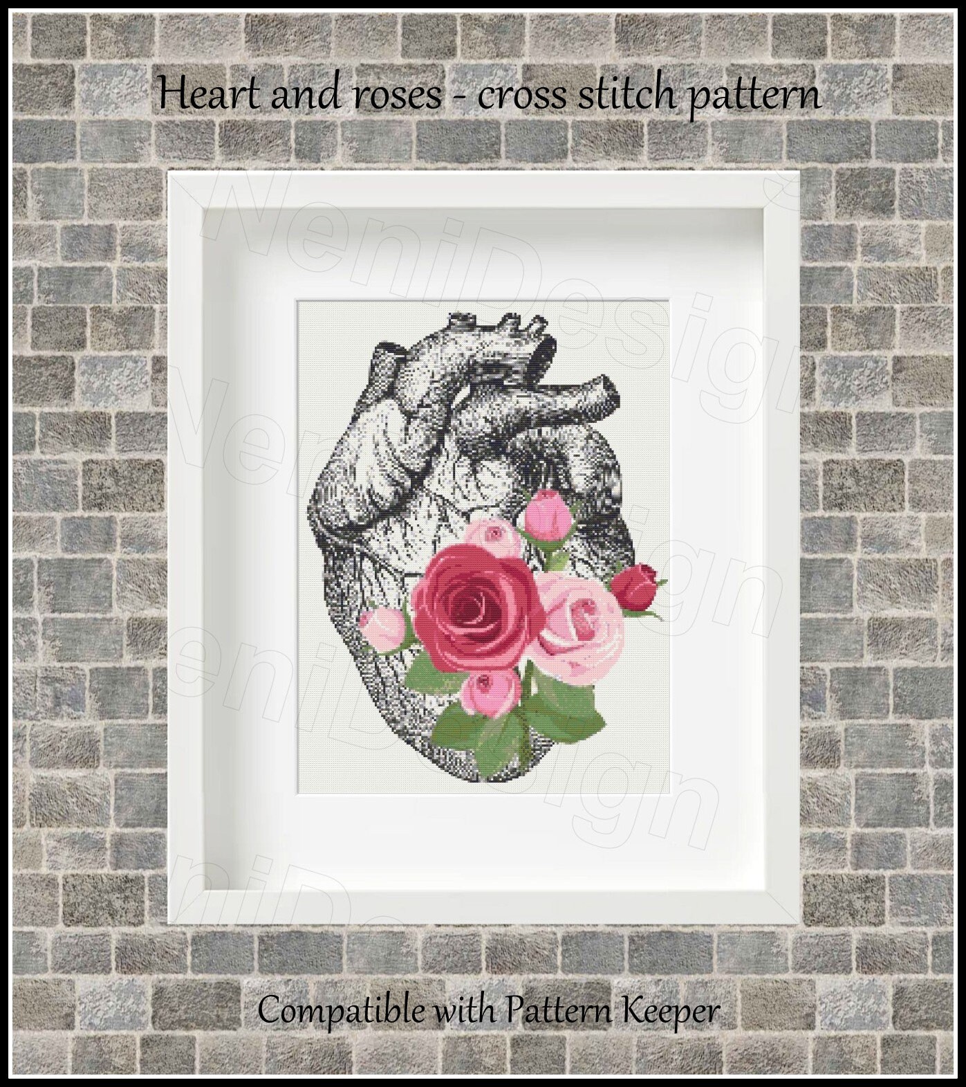 Heart and roses cross stitch pattern Human anatomy Body cross stitch cross stitch Modern cross stitch Rose cross stitch Heart cross stitch