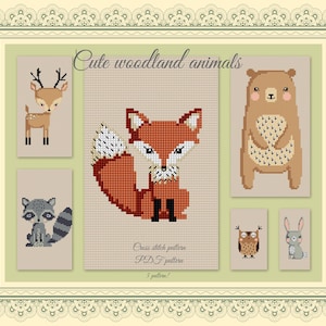 Cute woodland animals, Woodland Animals set Baby Shower Gift, bunny cross stitch, fow cross stitch, raccoon cross stitch, fawn cross stitch