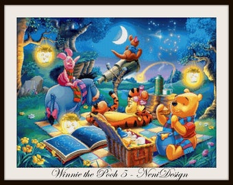 Patrón de punto de cruz de Winnie the Pooh 5 Patrón de punto de cruz para fiestas de Winnie the Pooh Punto de cruz de héroes de cuentos Punto de cruz DIY de Pooh Decoración de habitación infantil