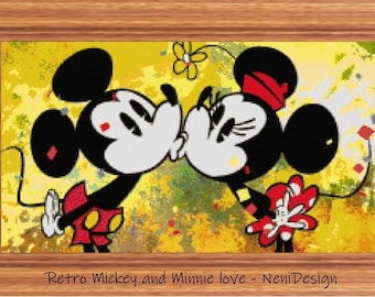 Retro Mickey and Minnie Love Cross Stitch Pattern Mickey and