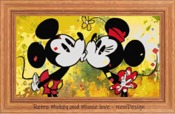 Retro Mickey and Minnie Love Cross Stitch Pattern Mickey and