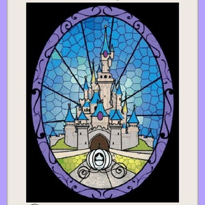 Castillo de Cenicienta, vidrio teñido, patrón de punto de cruz, castillo de punto de cruz, princesa de punto de cruz, decoración de habitación infantil, decoración de guardería, bricolaje
