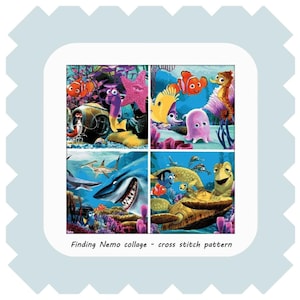 Finding Nemo collage Cross stitch pattern Nemo pattern Nemo cross stitch Finding Nemo cross stitch Kids room decoration DIY tale heroes