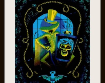 Patrón de punto de cruz de la Mansión Embrujada, Manualidades de Halloween (Descarga digital)