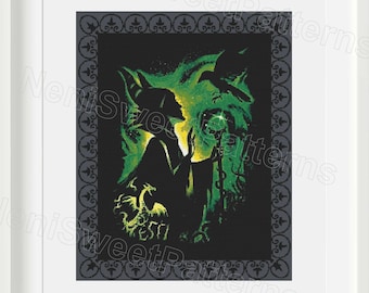 Maleficent Cross Stitch Pattern, Dark Fantasy Villain Silhouette (PDF Pattern)
