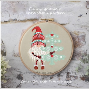 Gnomo divertente 2 Schema punto croce Punto croce di Natale Gnomo punto croce Schema gnomo carino Schema regalo di Natale Decorazione natalizia
