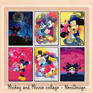 Collage Mickey en Minnie, kruissteekpatroon, Mickey-kruissteek, Minnie-kruissteek Kinderkamerdecoratie Kinderkamerdecoratie DIY-verhaal