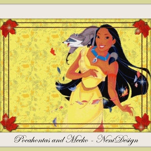 Pocahontas and Meeko Cross stitch pattern DIY Pocahontas princess Cross stitch Pocahontas pattern Kids room decoration DIY nursery decor