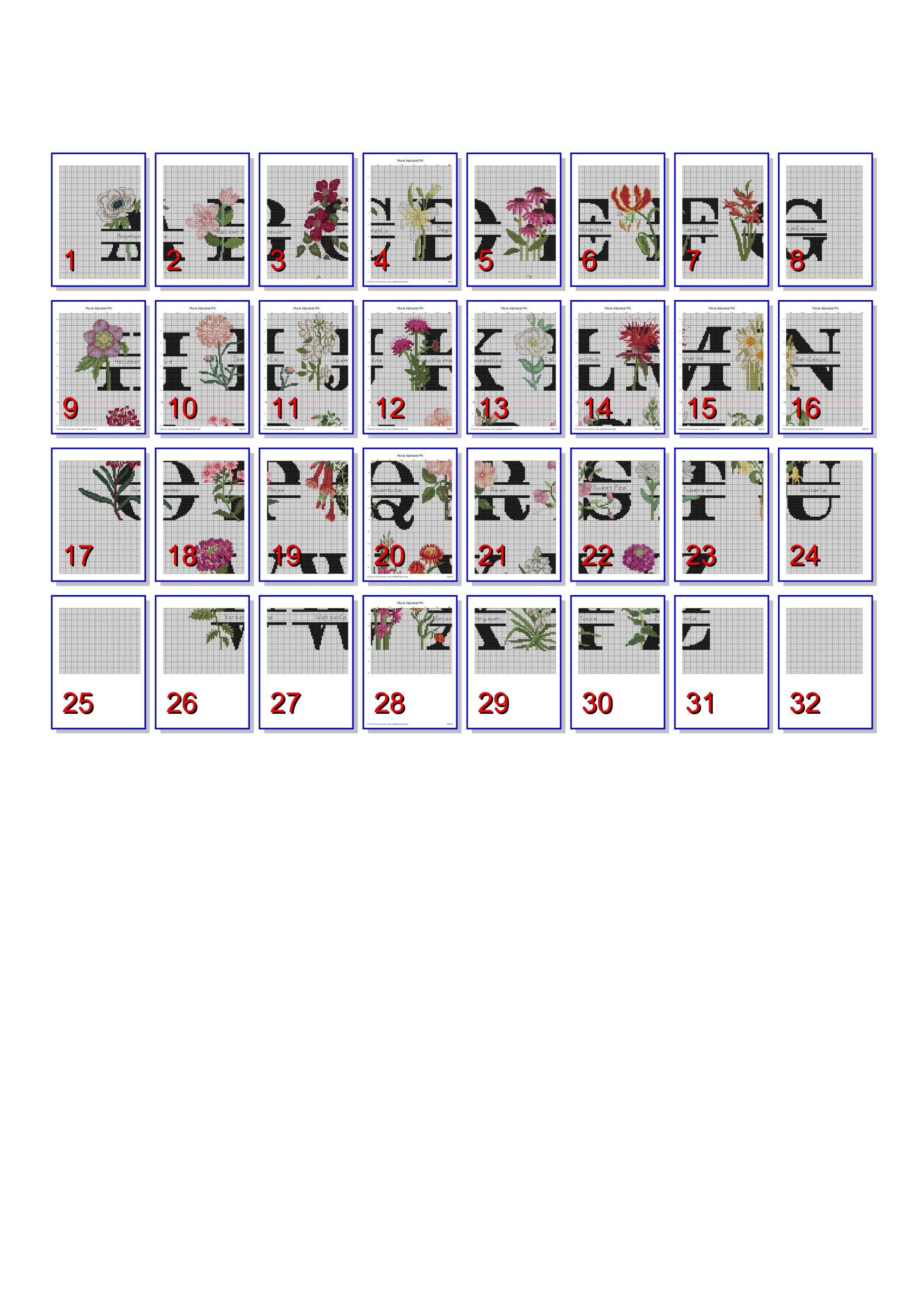 32 Letters Floral Alphabet Cross Stitch Pattern: Customizable Name (PDF) - Etsy