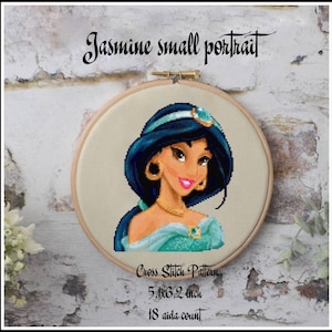 Jasmine small portrait Cross stitch pattern Princess cross stitch Jasmine princess Kids room decoration Tale heroes Home decoration
