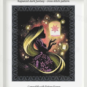 Rapunzel dark fantasy Cross stitch pattern Princess pattern Heroes cross stitch Home decor Wall decor Kids room decor Tale heroes silhouette
