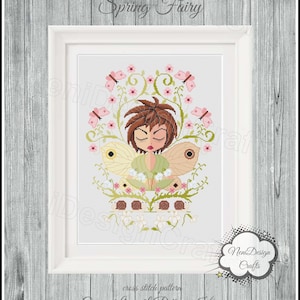 Spring Fairy Cross stitch pattern Season cross stitch Fairy pattern DIY Home decor Wall decor Flower fairy pattern Contemporary cross stitch