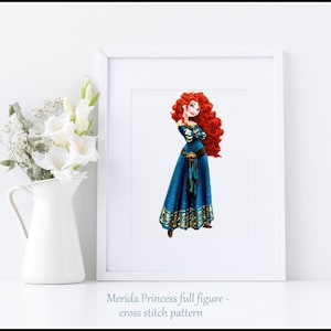 Merida Princess full figure Cross stitch pattern Princess cross stitch DIY Merida princess pattern Kids room decoration DIY Princess pattern