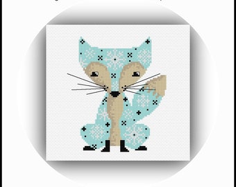 Light blue snowflake fox Cross stitch pattern Fox cross stitch Fox pattern Christmas fox Christmas decoration Cute christmas animal pattern