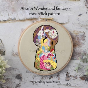 Alice in Wonderland fantasy Cross stitch pattern Alice cross stitch Alice pattern Kids room decoration Nursery decoration Tale hero pattern