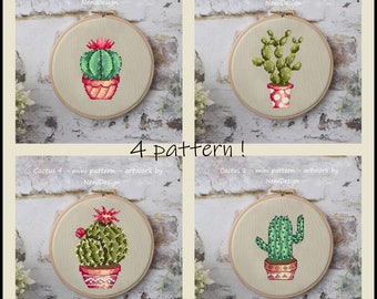 4 mini cactus pattern Cross stitch pattern Desert flower Home decor Wall decor Flower cross stitch DIY Cactus pattern