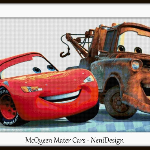 McQueen Mater Cars, motif de point de croix, motif McQueen, point de croix McQueen, Mater, McQueen, motif Mater, point de croix Mater, voiture