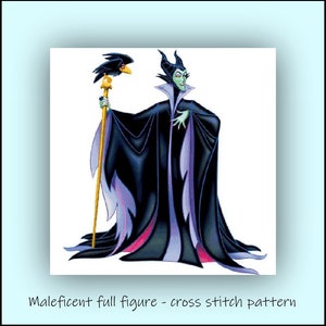 Maleficent full figure Cross stitch pattern DIY Maleficent pattern Tale heroes cross stitch Evil cross stitch Kids room decoration Villains