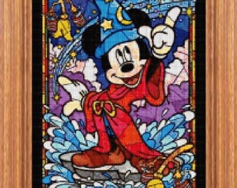 Mickey Stained Glass Cross Stitch Pattern Home Decor Wall Decor