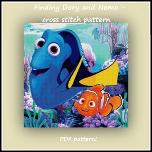 Finding Dory and Nemo Cross stitch patern Kids room decoration Tale heroes cross stitch DIY Nemo cross stitch Nursery decoration Kids room