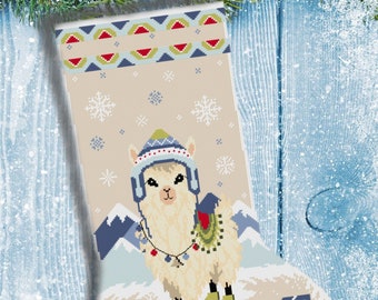 Cute lama christmas stocking Boy version Cross stitch pattern Christmas cross stitch Lama cross stitch Home decor Walld decor Holiday