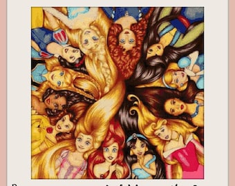 Princesses are wonderful hair Cross stitch pattern Princess cross stitch Kids room decoration Tale heroes cross stitch DIY princess pattern