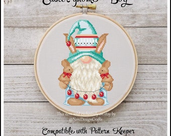 Patrón de punto de cruz de gnomo de Pascua para niño, decoración de conejito (patrón PDF)