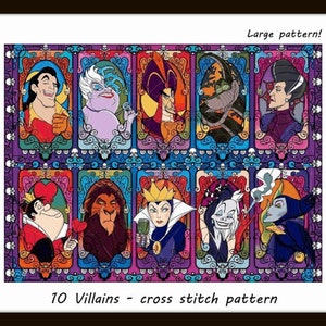 10 Villains Cross stitch pattern DIY Villains pattern Kids room decoration Tale heroes coross stitch Evil cross stitch Villains kids decor
