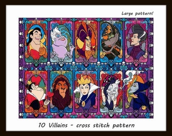 10 Villains Cross stitch pattern DIY Villains pattern Kids room decoration Tale heroes coross stitch Evil cross stitch Villains kids decor