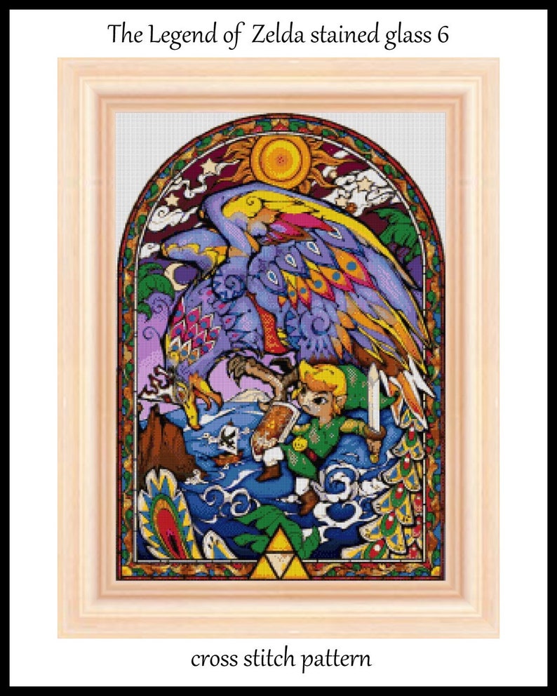 The legend of Zelda stained glass 6 Cross stitch pattern Tale heroes cross stitch Stained glass cross stitch Kids room decoraiton DIY Zelda image 1