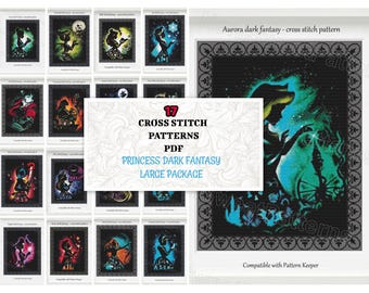 Dark Fantasy Princess Cross Stitch Pattern, 17 Designs (PDF)