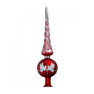 Christmas Tree Topper, Red White Birds Pigeon, Silver Accents, Finial Twisted Tree Top, European Xmas Ornament, Decoration for Tree, Tender