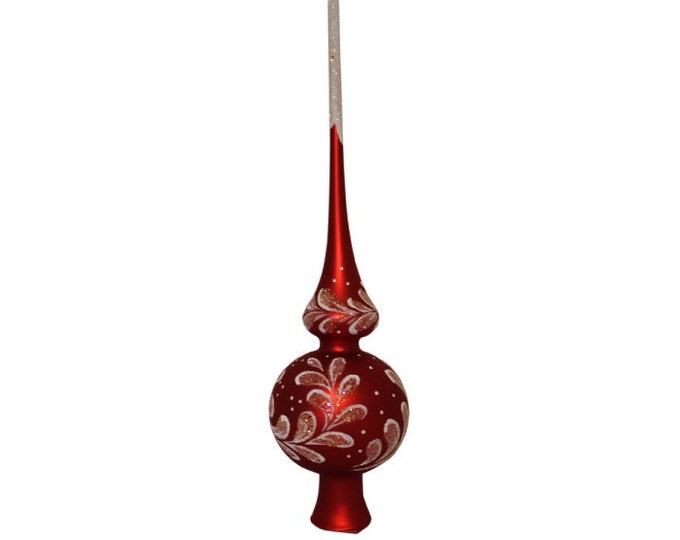 Glass Spire Tree Topper, Red White Silver Accents, Christmas Finial Top