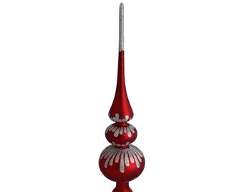Christmas Tree Topper, Red Silver White Bauble Painting, Classic European Traditional Finial Top 10'', Festive Tree Spire Decoration, Grace