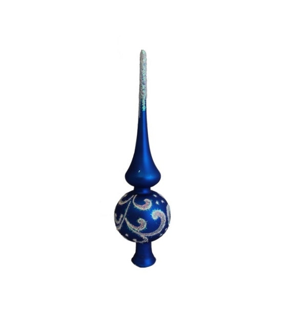 Weihnachtsbaumspitze, Blau-Silber-Weiß-Spielerei-Malerei, klassische europäische traditionelle Fensterblume, festliche Baumspitzen-Dekoration, saphirblau