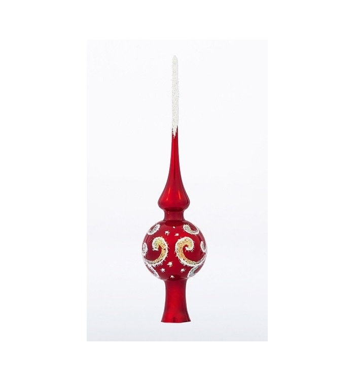 Glass Spire Tree Topper Red Silver Accents Christmas Finial Etsy