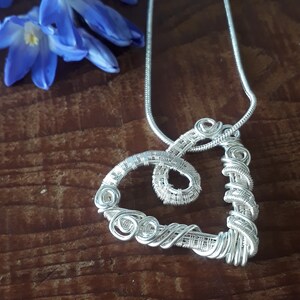 Heart Pendant, Fine Silver Wire Wrapped Heart Necklace, Gift Ideas for Mothers Day, Unique Silver Jewellery, Gift for Wives