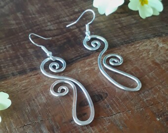 Silver Swirl Drop Earrings, Abstract Dangle Earrings, Modern Jewelry