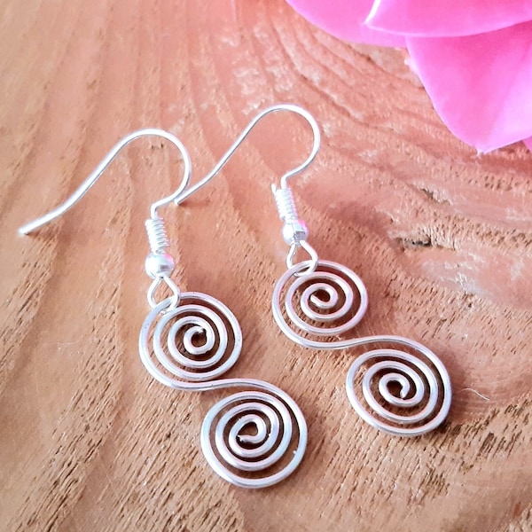 Celtic silver spiral earrings, UK handmade seller, simple drop earrings, everyday or special occasion earrings