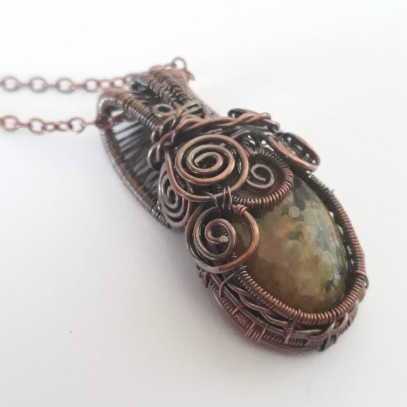 unique handmade jewellery gifts Rhyolite Agate Copper wire wrapped pendant Medusa copper necklaces Pendants