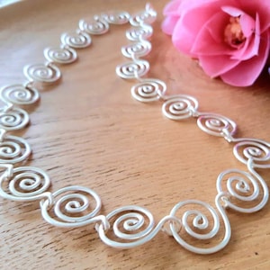 Silver spiral necklace, Celtic statement necklace