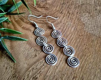 Celtic Silver Spiral Drop Earrings, Silver Wire Jewellery, Lightweight Dangly Design